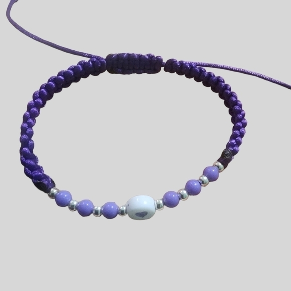 Handmade Purple Adjustable Nylon Satin Cord Silver Round Spacer Bead and Acrylic - Picture 2 of 5